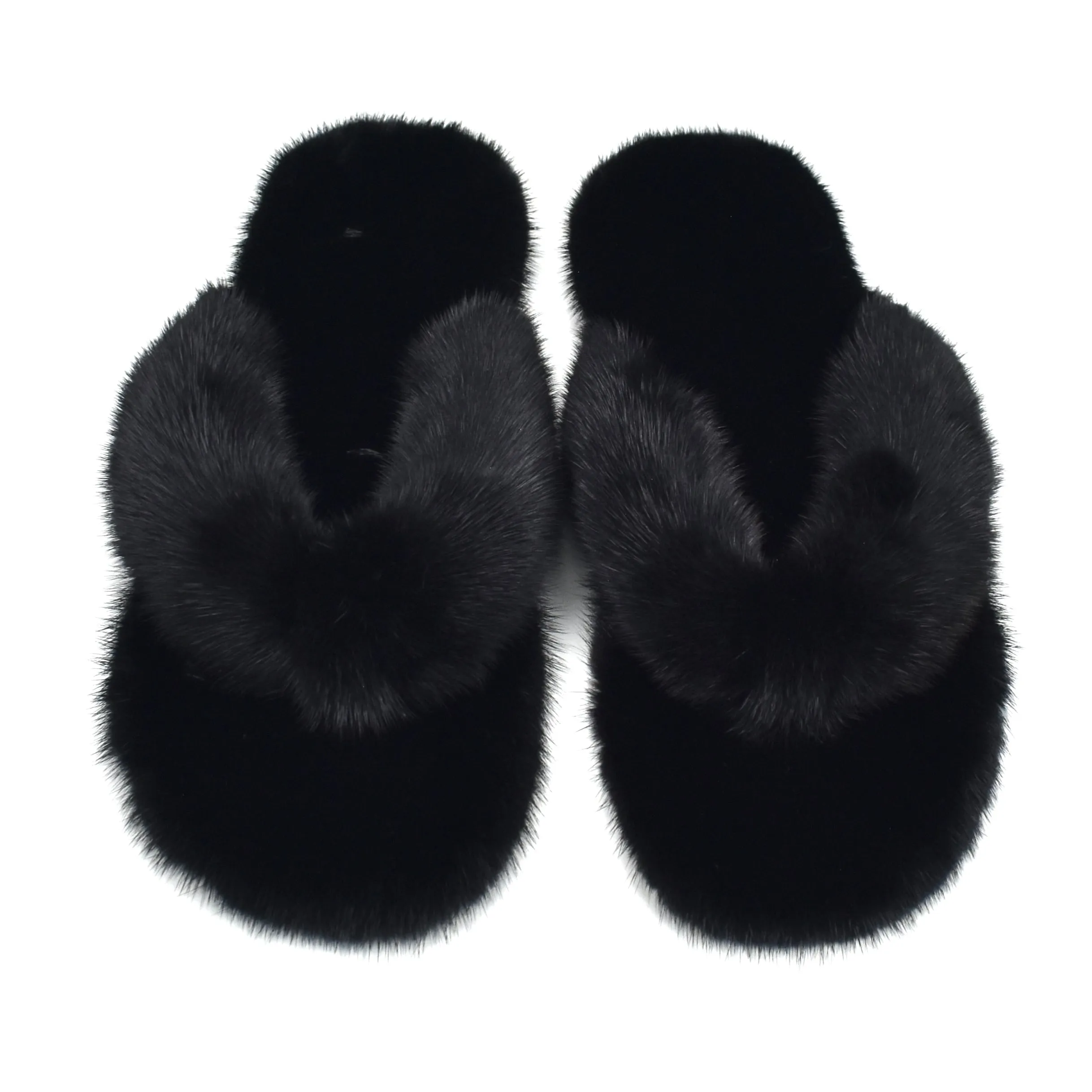 Saint Laurent - Black Genuine Fur Pepe Flip Flops
