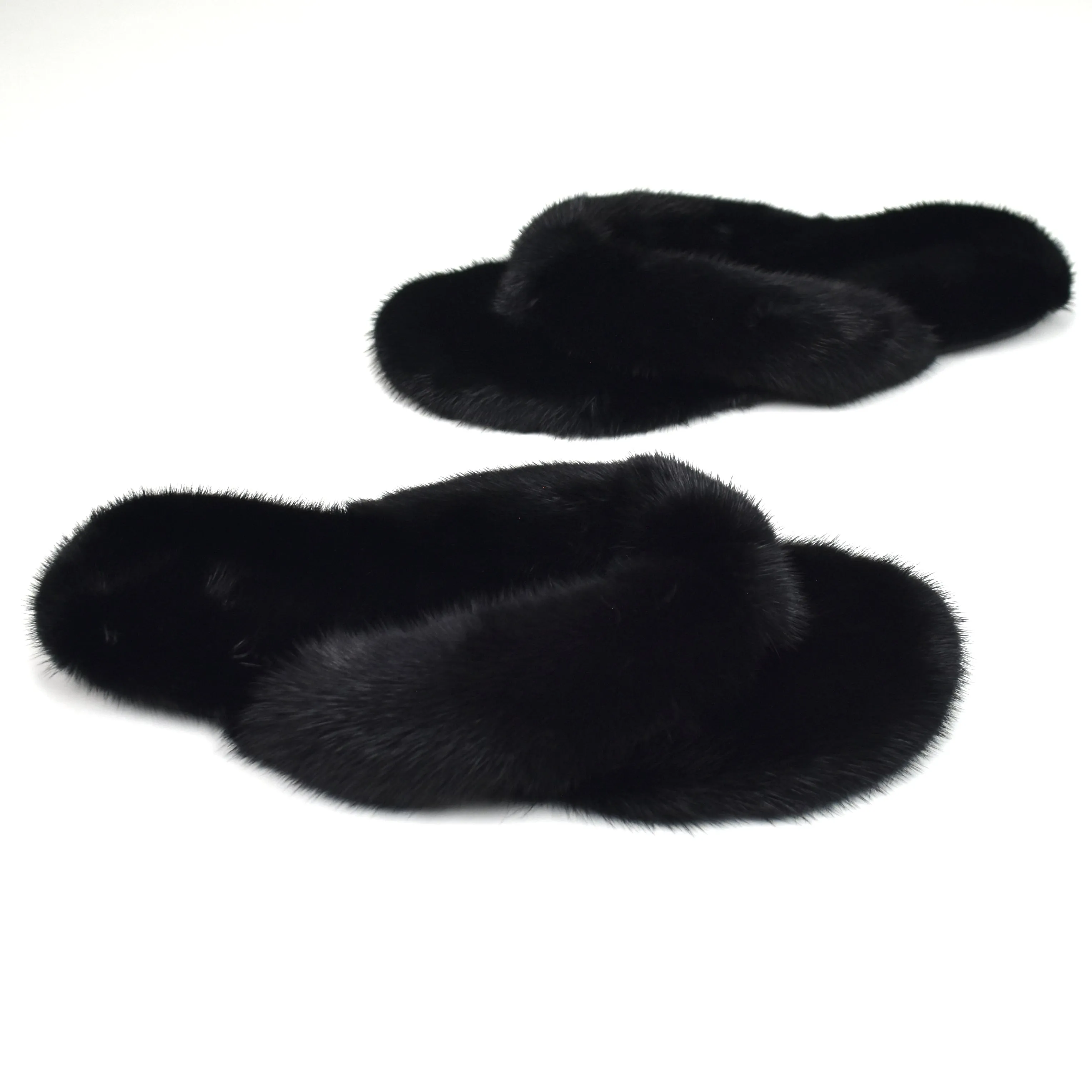 Saint Laurent - Black Genuine Fur Pepe Flip Flops