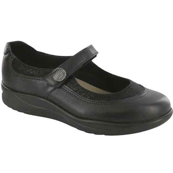 SAS Step Out in Black Leather (Women's)