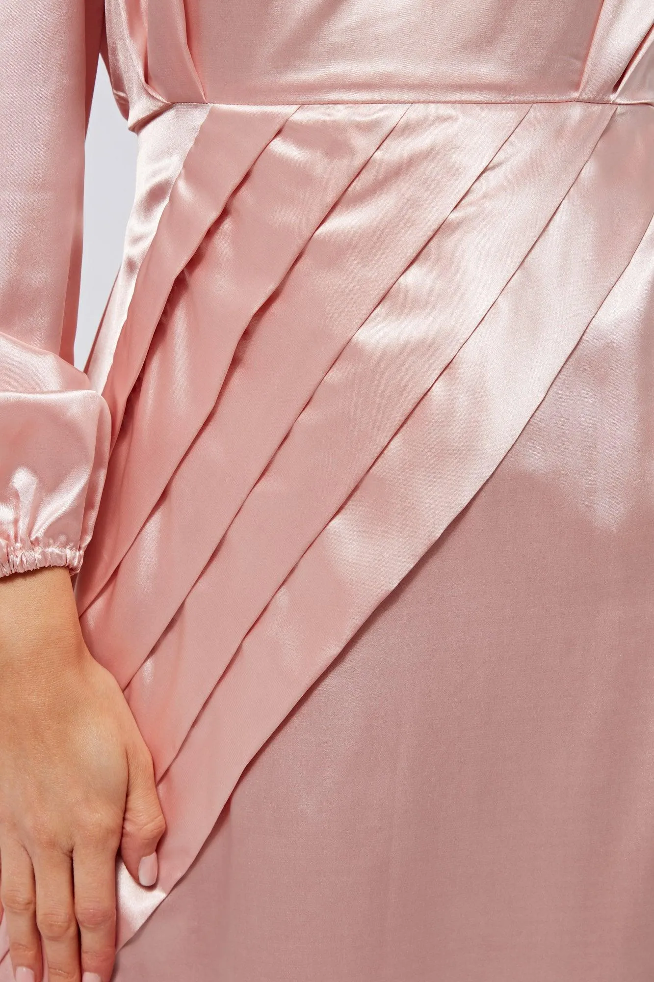 Seraphina Pink Satin Maxi Dress With Long Sleeves