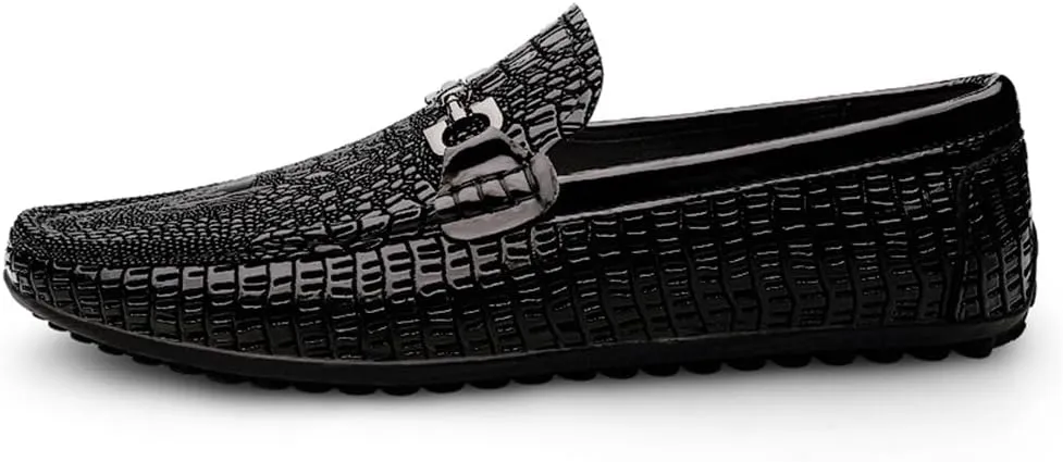 Snake Embossed Leather Loafers – Slip-On Glossy Cowhide Driving Shoes