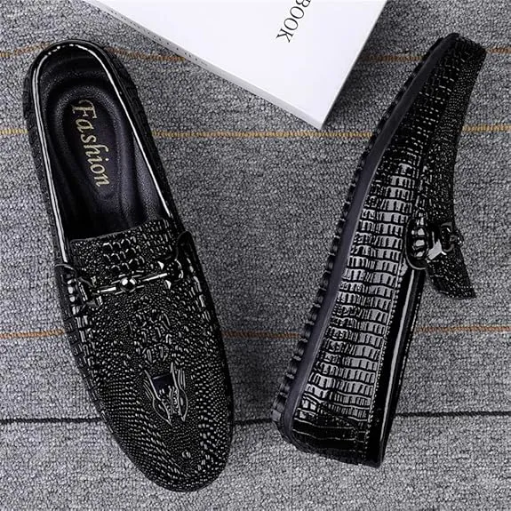 Snake Embossed Leather Loafers – Slip-On Glossy Cowhide Driving Shoes