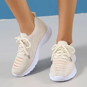 Sohiwoo Casual Breathable Sneaker Shoes for Women New Lace-Up Non-Slip Loafers Shoes Woman Stretch Knitted Platform Sports Shoes