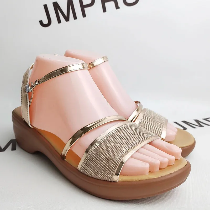 Sohiwoo Gold Silver Platform Sandals Women Summer Thick Heeled Wedges Sandals Woman Plus Size 43 Ankle Strap Gladiator Sandalias