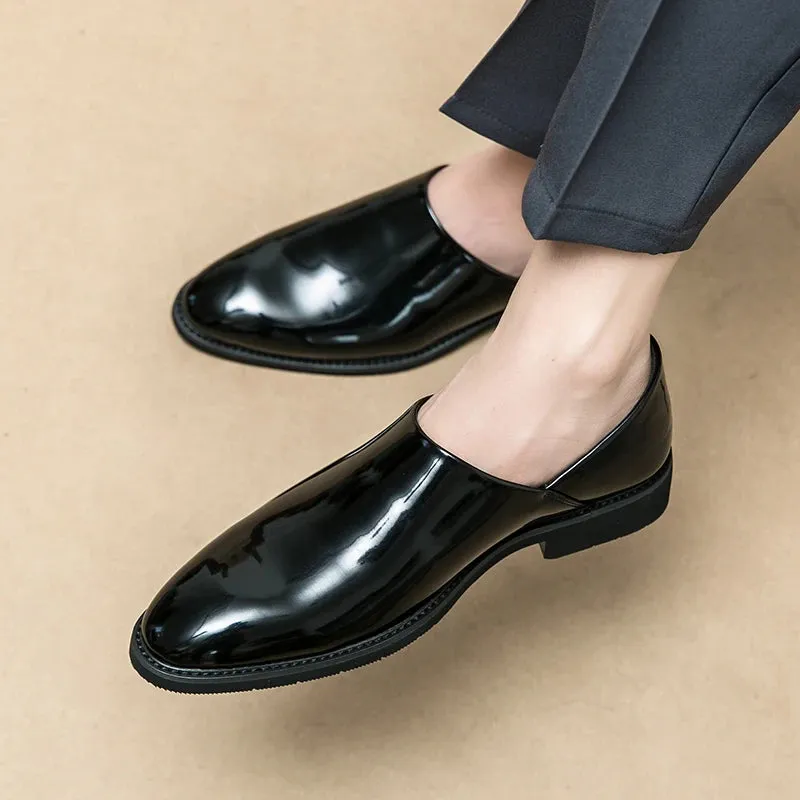Sohiwoo Leather Fashion Men's Patent Leather Loafers Casual Business Shoes Driving Shoes Daliy Home Shoes Able to Step on the Back Of the Shoes