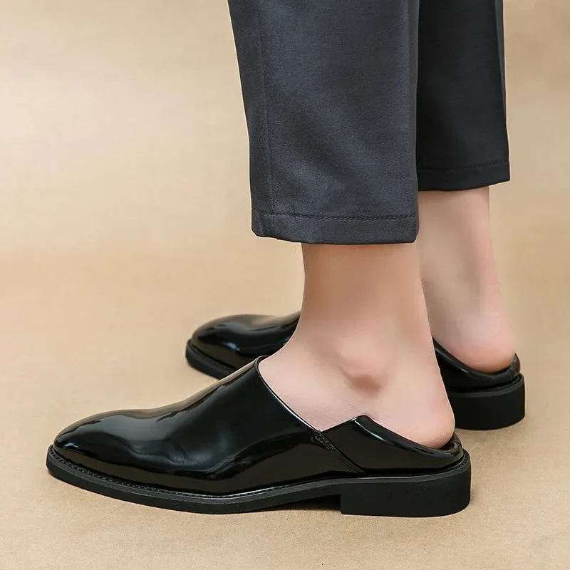 Sohiwoo Leather Fashion Men's Patent Leather Loafers Casual Business Shoes Driving Shoes Daliy Home Shoes Able to Step on the Back Of the Shoes