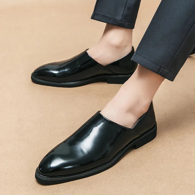 Sohiwoo Leather Fashion Men's Patent Leather Loafers Casual Business Shoes Driving Shoes Daliy Home Shoes Able to Step on the Back Of the Shoes