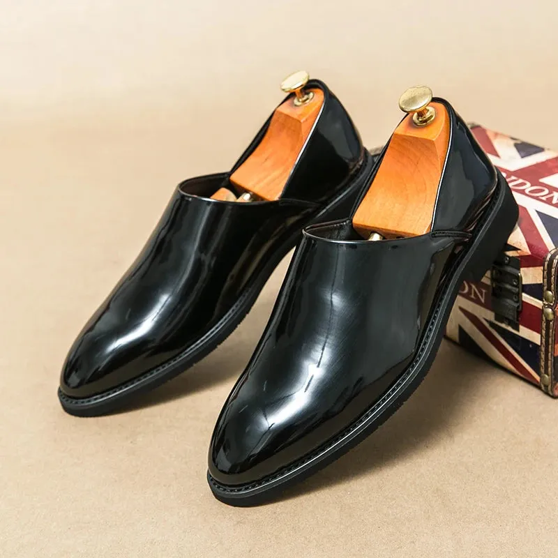 Sohiwoo Leather Fashion Men's Patent Leather Loafers Casual Business Shoes Driving Shoes Daliy Home Shoes Able to Step on the Back Of the Shoes