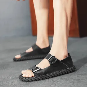Sohiwoo  Summer New Men's Sandals Outdoor Genuine Leather Driving Soft Sole Sports Beach Shoes Casual Non slip External Wear Sandals
