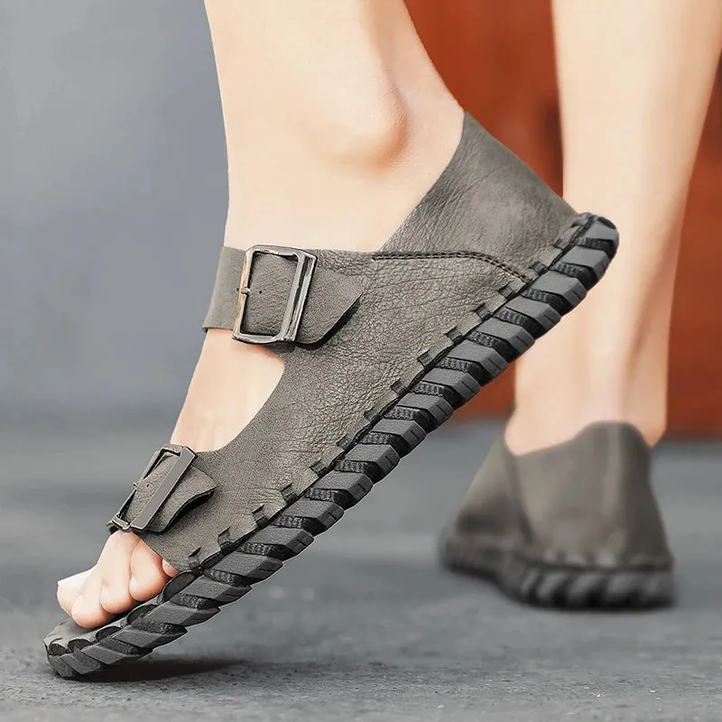 Sohiwoo  Summer New Men's Sandals Outdoor Genuine Leather Driving Soft Sole Sports Beach Shoes Casual Non slip External Wear Sandals