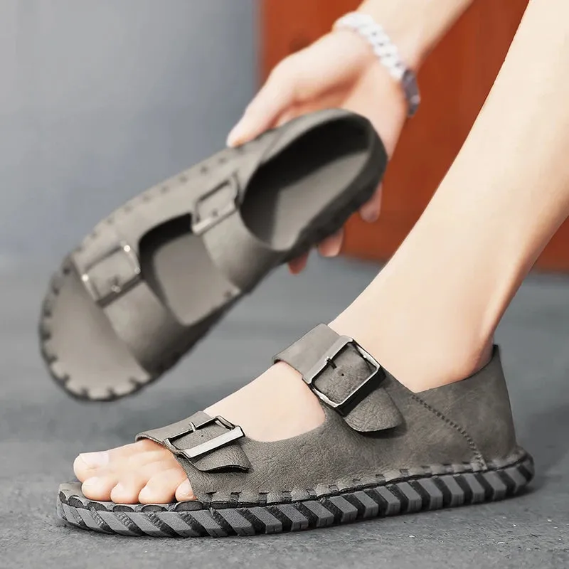 Sohiwoo  Summer New Men's Sandals Outdoor Genuine Leather Driving Soft Sole Sports Beach Shoes Casual Non slip External Wear Sandals