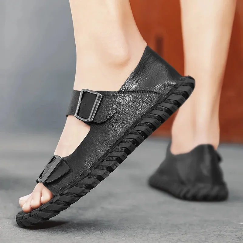 Sohiwoo  Summer New Men's Sandals Outdoor Genuine Leather Driving Soft Sole Sports Beach Shoes Casual Non slip External Wear Sandals