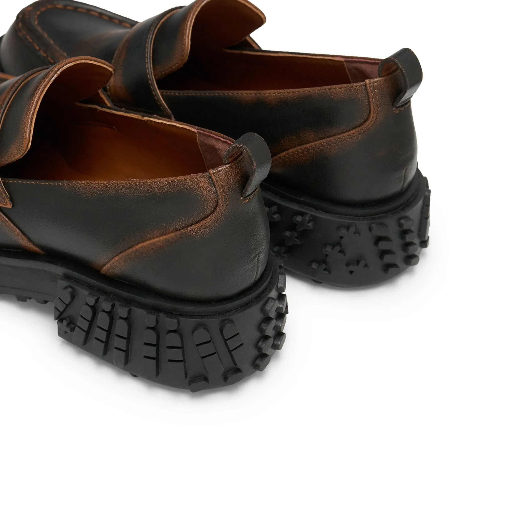 Star Bottom Stitching Round Head Loafers In Black Brown
