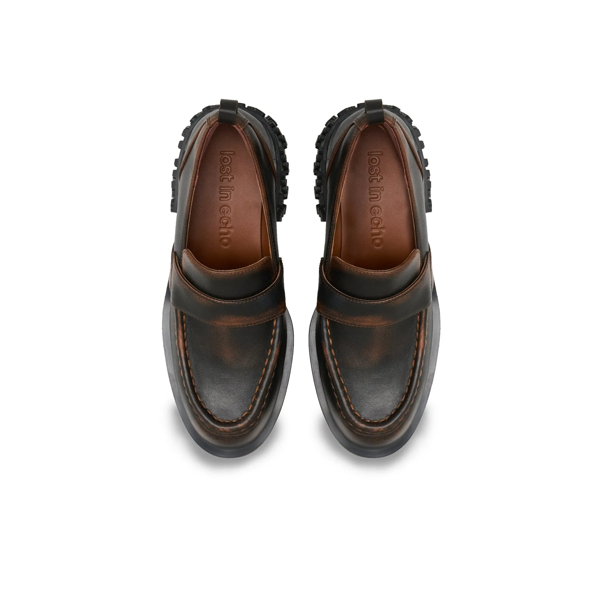 Star Bottom Stitching Round Head Loafers In Black Brown