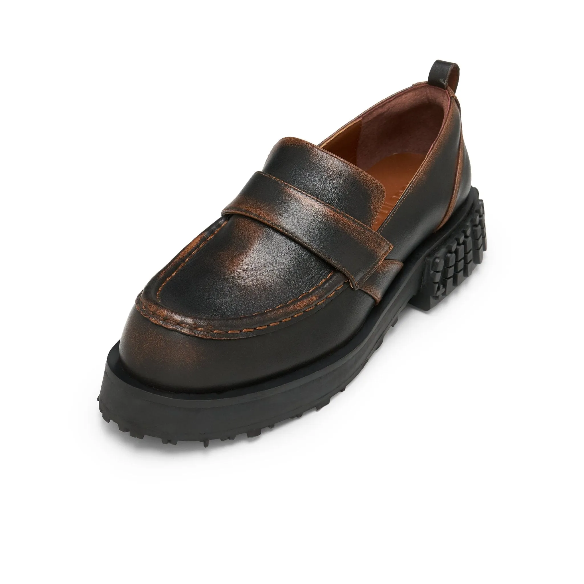 Star Bottom Stitching Round Head Loafers In Black Brown