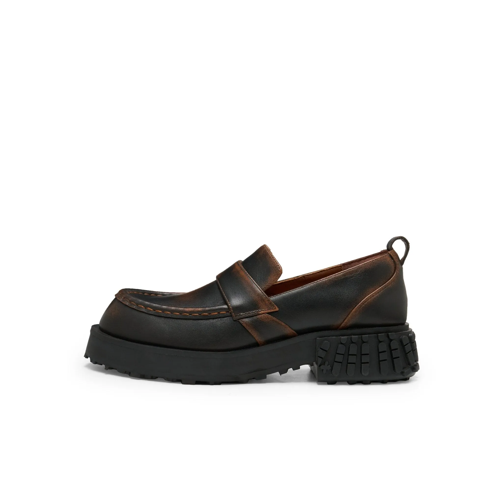 Star Bottom Stitching Round Head Loafers In Black Brown