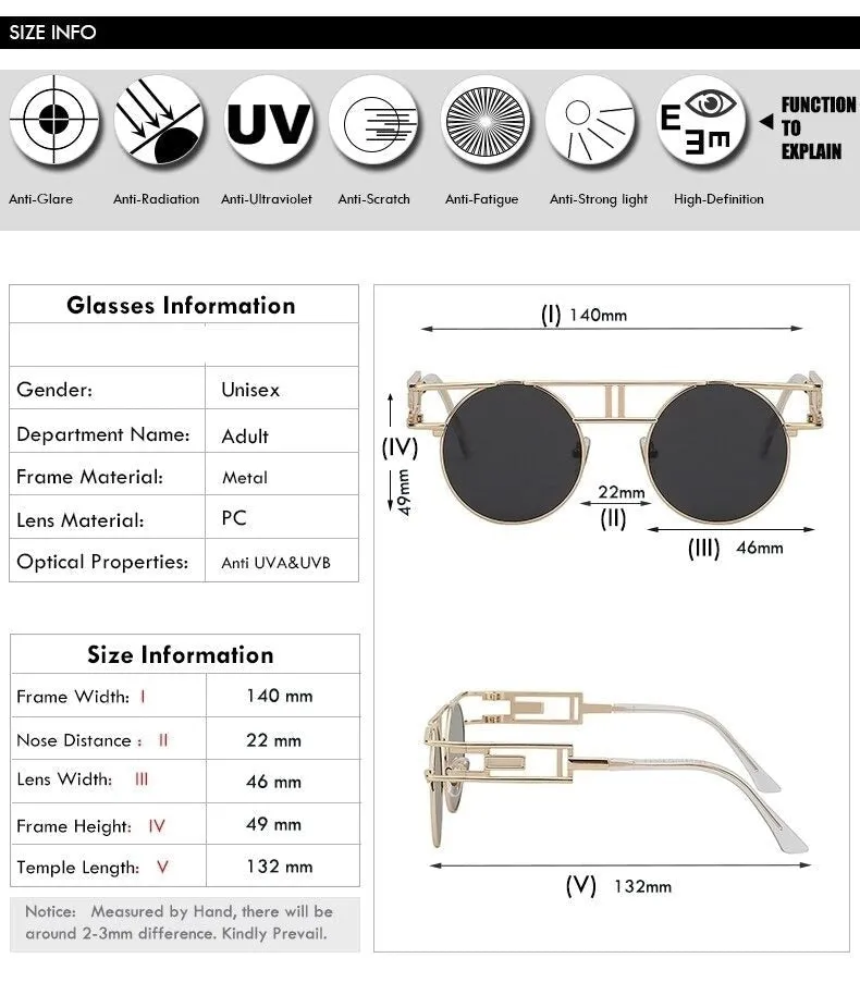 Steampunk Gothic Retro Vintage Rose Gold Women's Designer Sunglasses