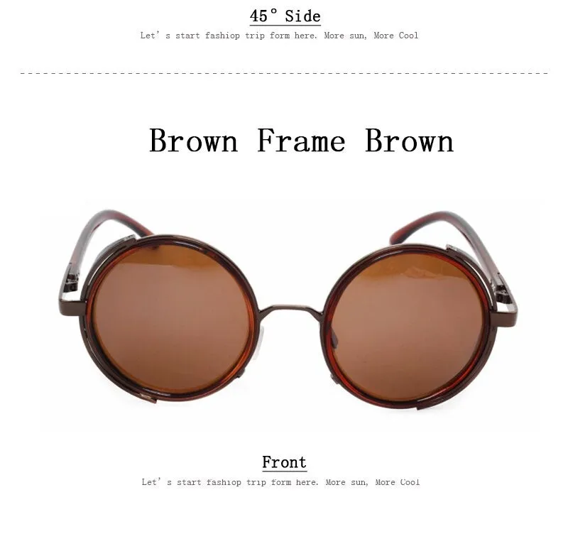 Steampunk Round Fashion Metal Designer Coated Women Sunglasses