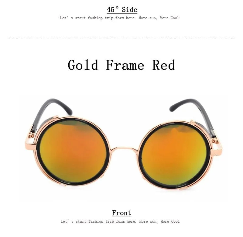 Steampunk Round Fashion Metal Designer Coated Women Sunglasses