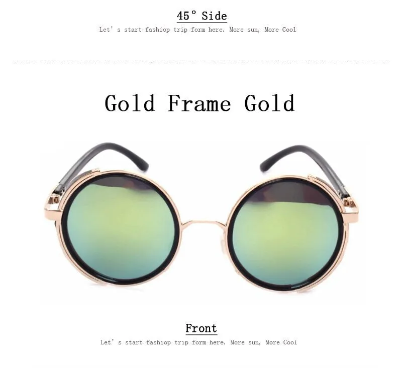 Steampunk Round Fashion Metal Designer Coated Women Sunglasses