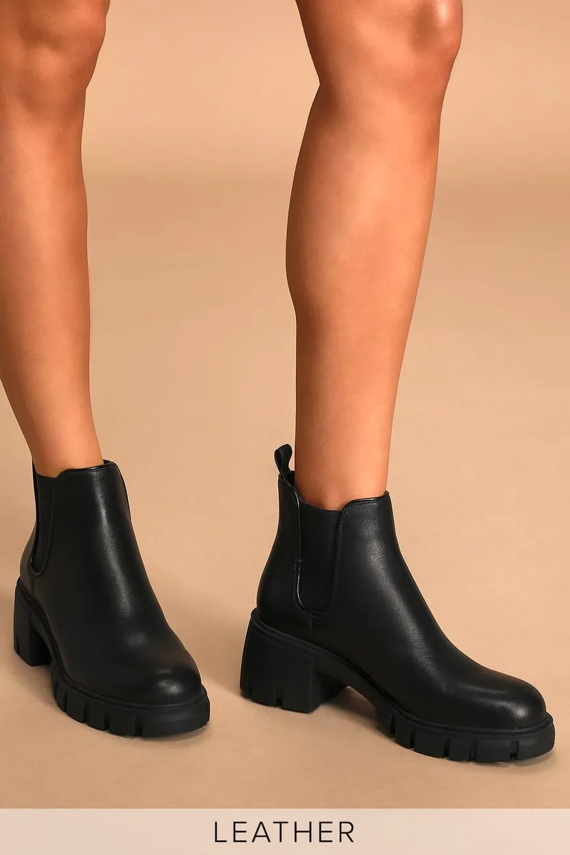 Steve Madden Women's Howler Block Heel Platform Ankle Boots Black Leather