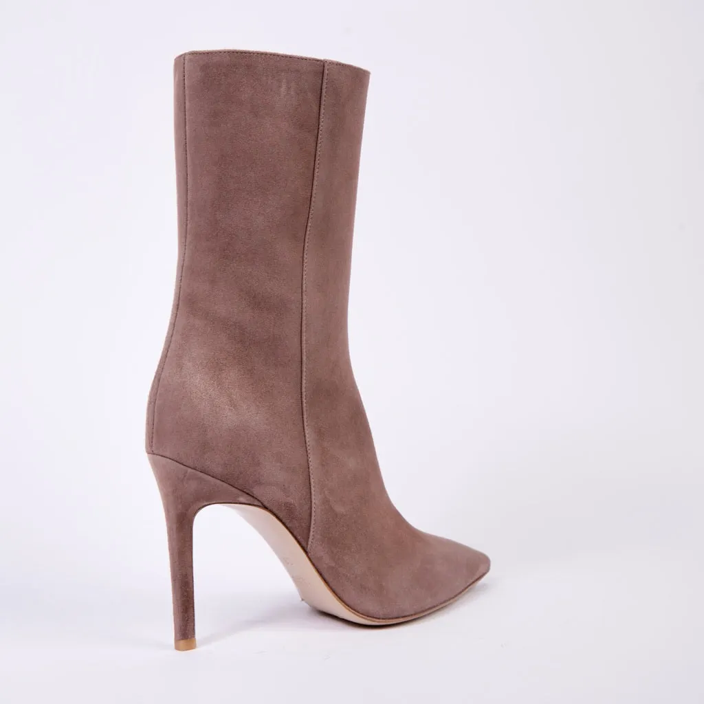Stiletto Ankle Boots in Beige Suede