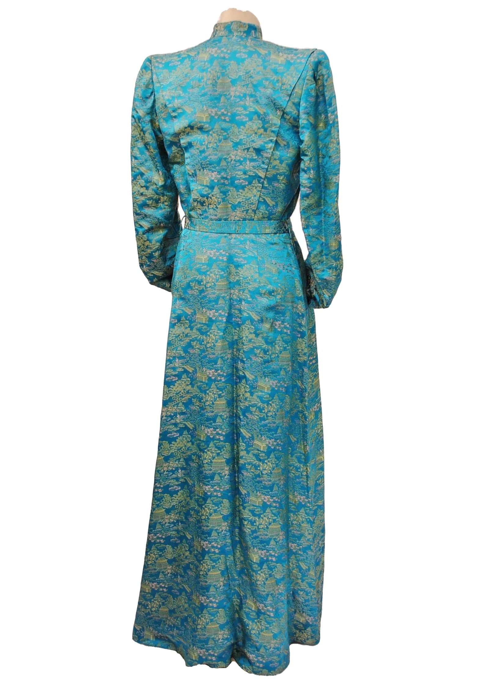 Stunning Vintage 40s Turquoise Brocade Housecoat with Slippers