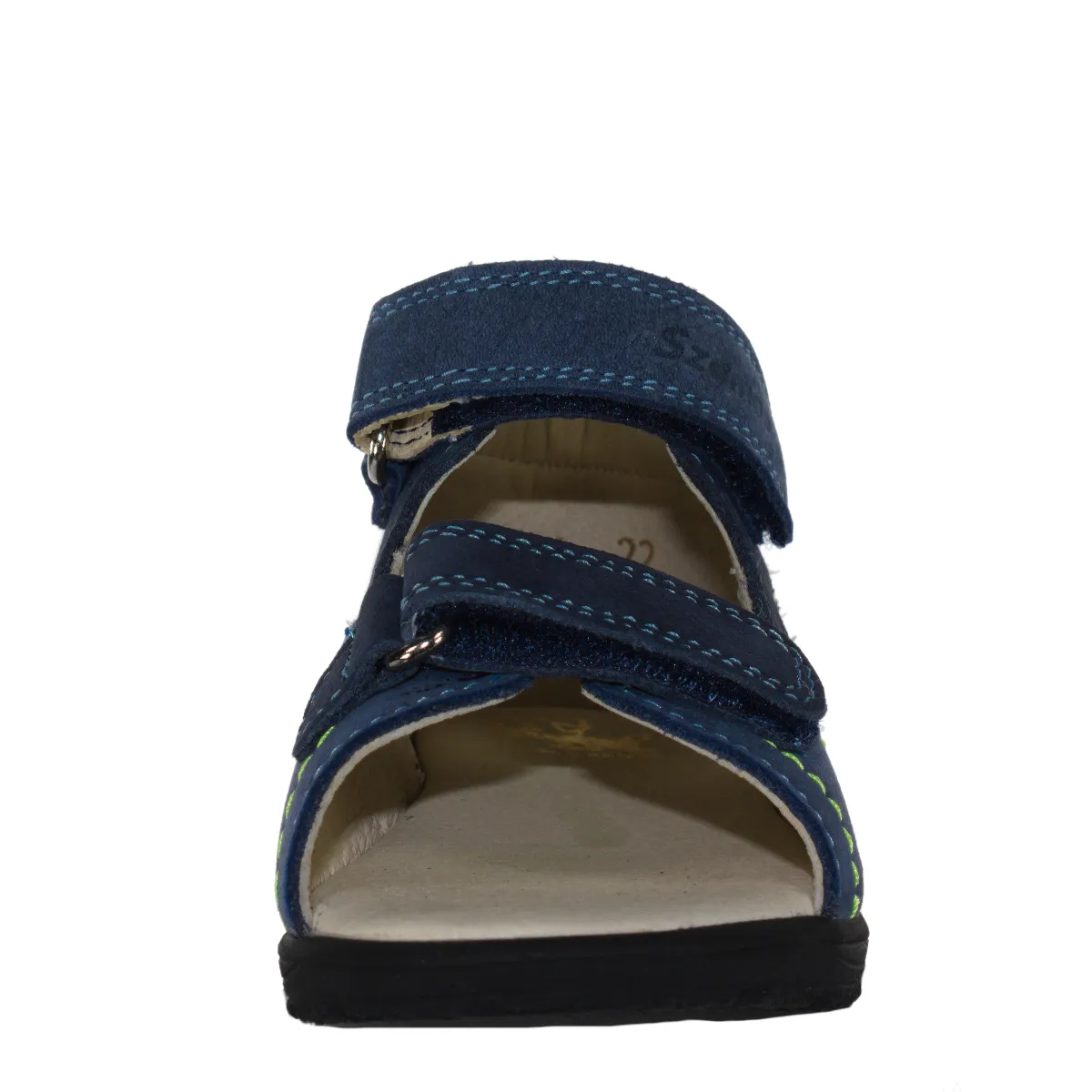 Szamos kid boy supinated sandals in blue color and sailboat pattern with double velcro strap toddler size