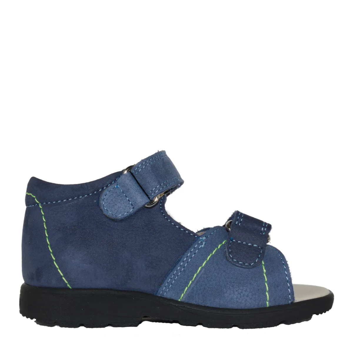 Szamos kid boy supinated sandals in blue color and sailboat pattern with double velcro strap toddler size