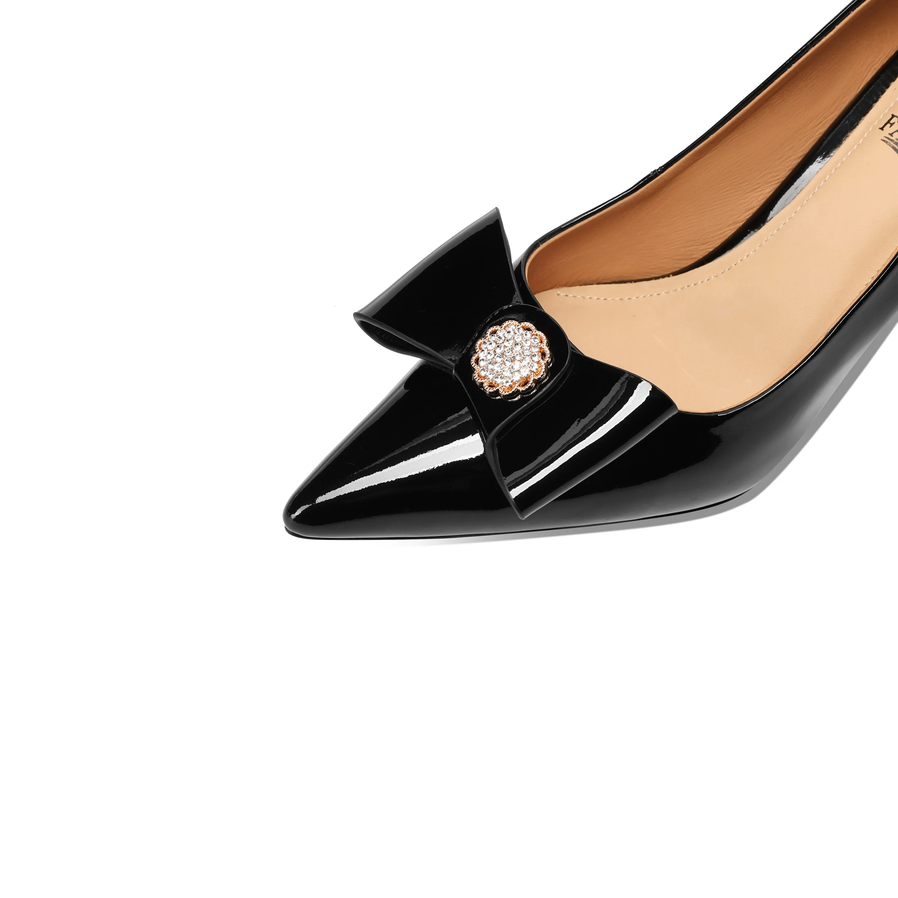 TinaCus Handmade Patent Leather Women's Bowknot Pointed Toe Metal Heel Pumps