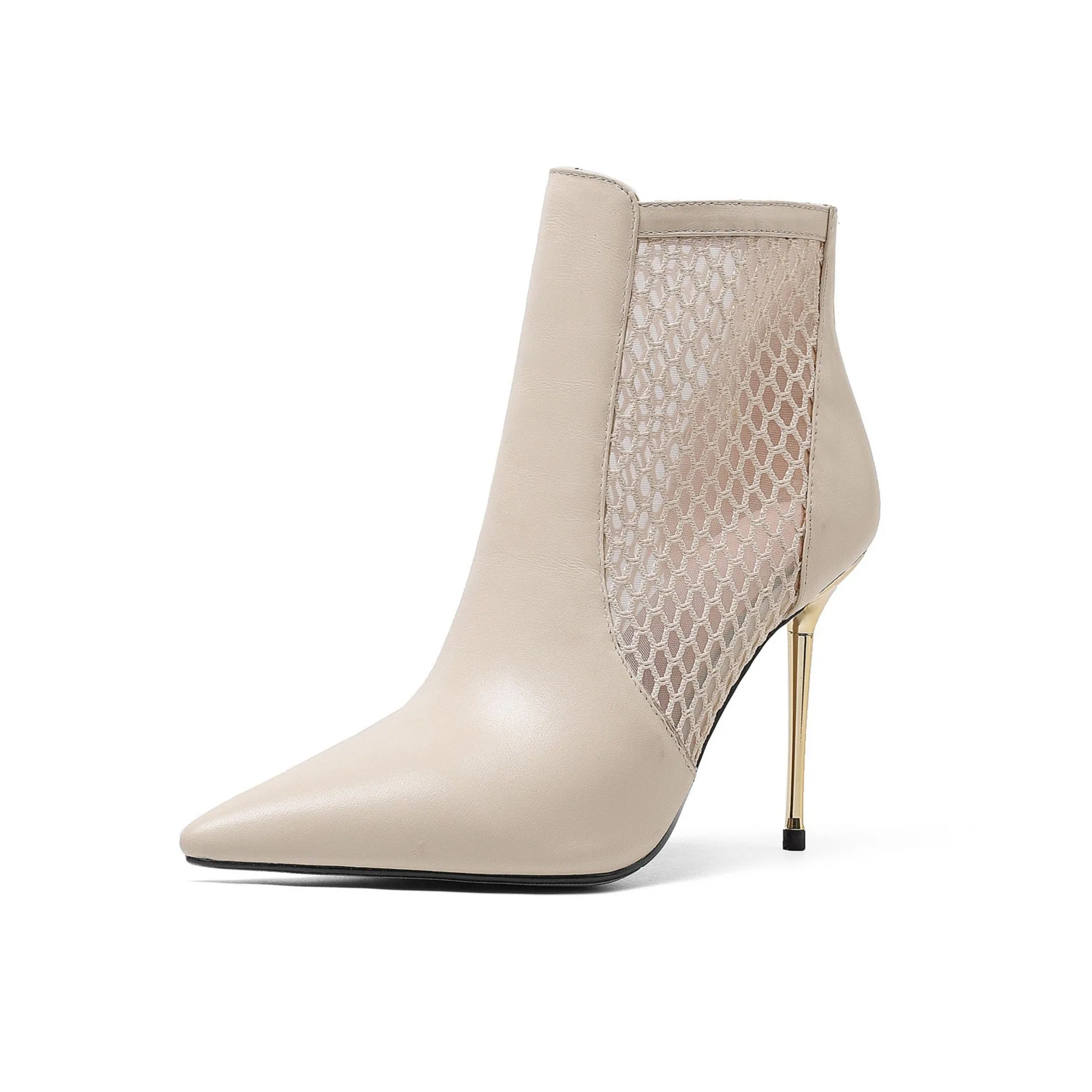 TinaCus Women's Genuine Leather Handmade Mesh Pointed Toe Stiletto Heel Back Zipper Chic Ankle Boots