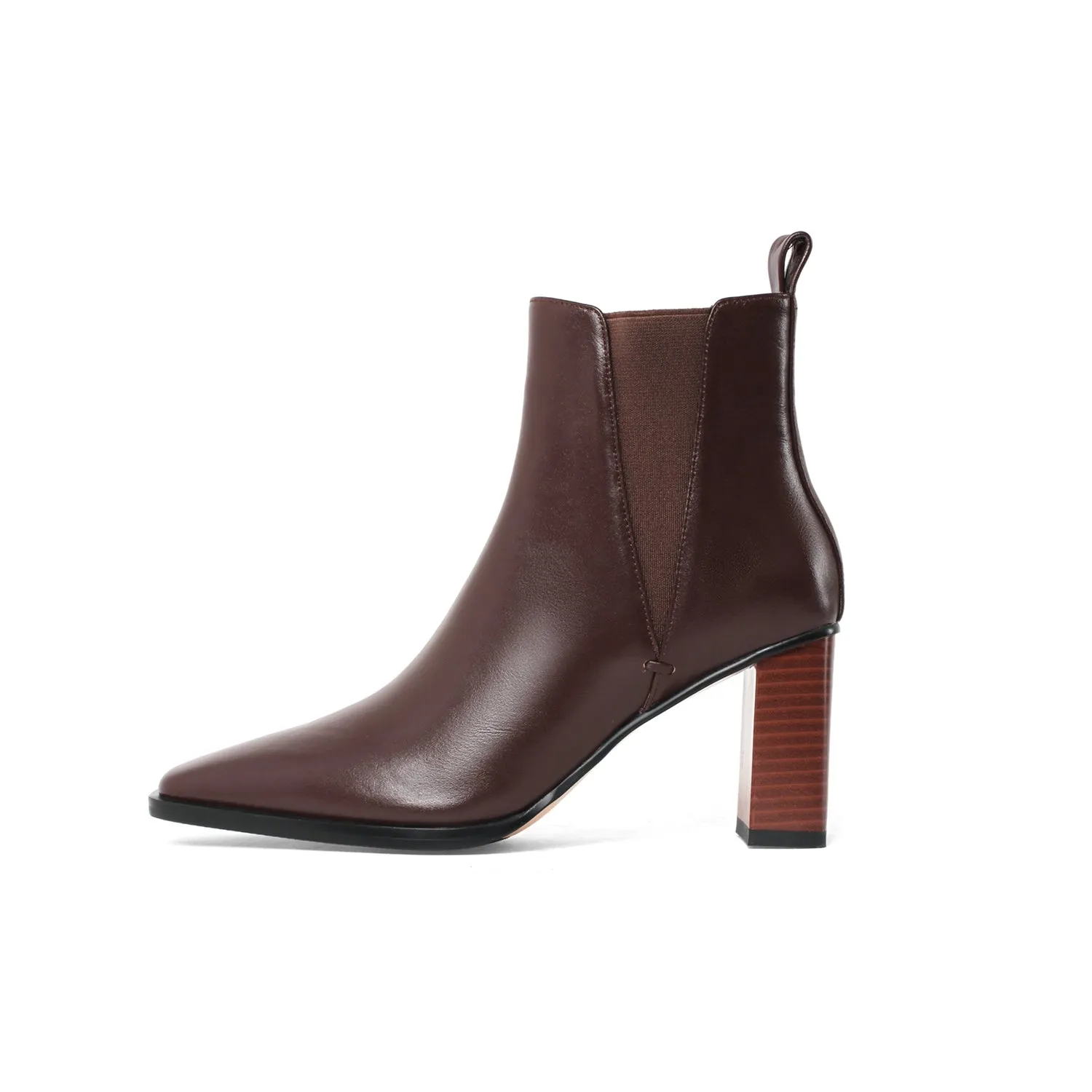 TinaCus Women's Genuine Leather Square Toe Handmade Block Heel Elastic Slip On Vintage Ankle Boots