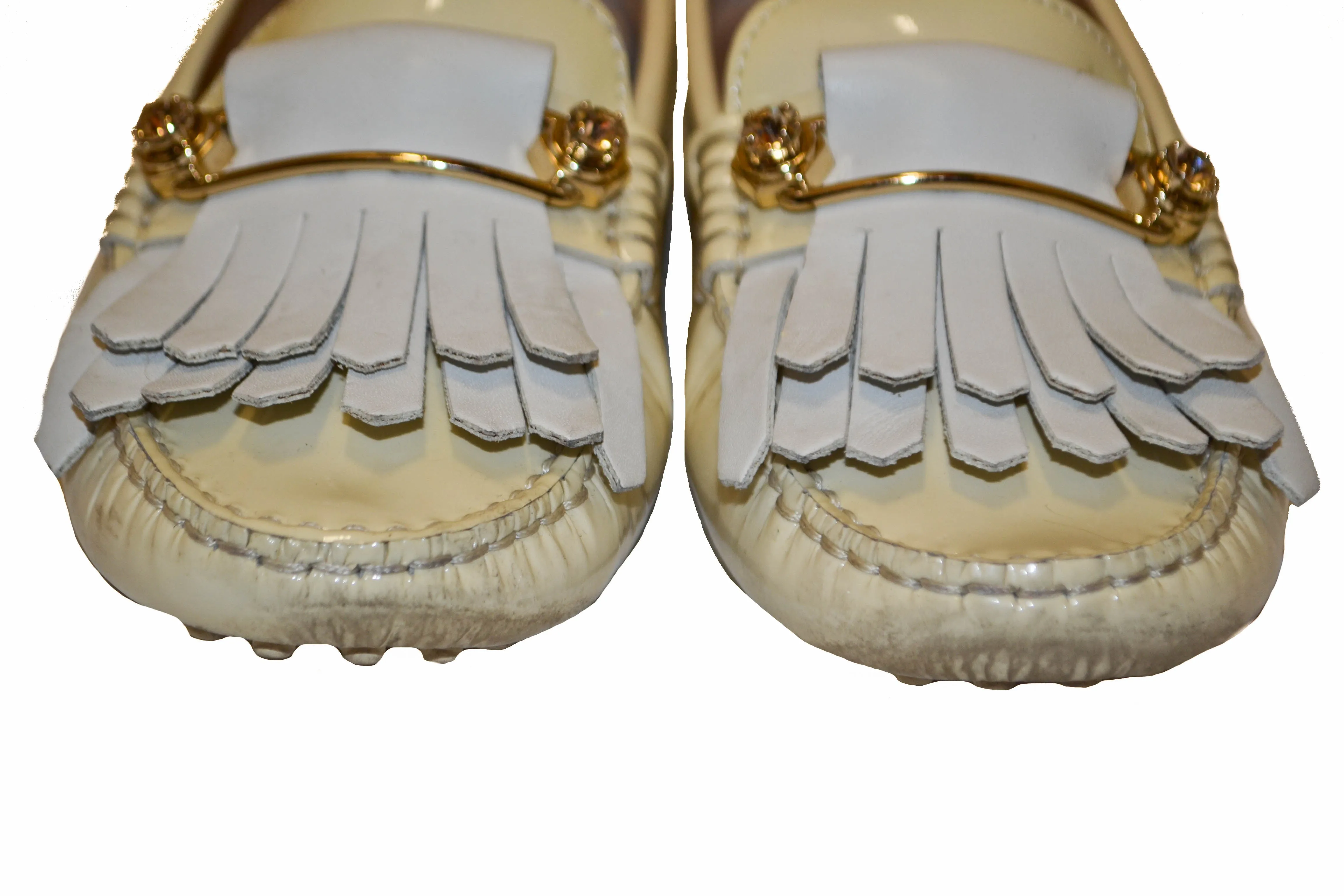 Tod's Beige Gommino Pin Patent Leather Driving Shoes Size 35