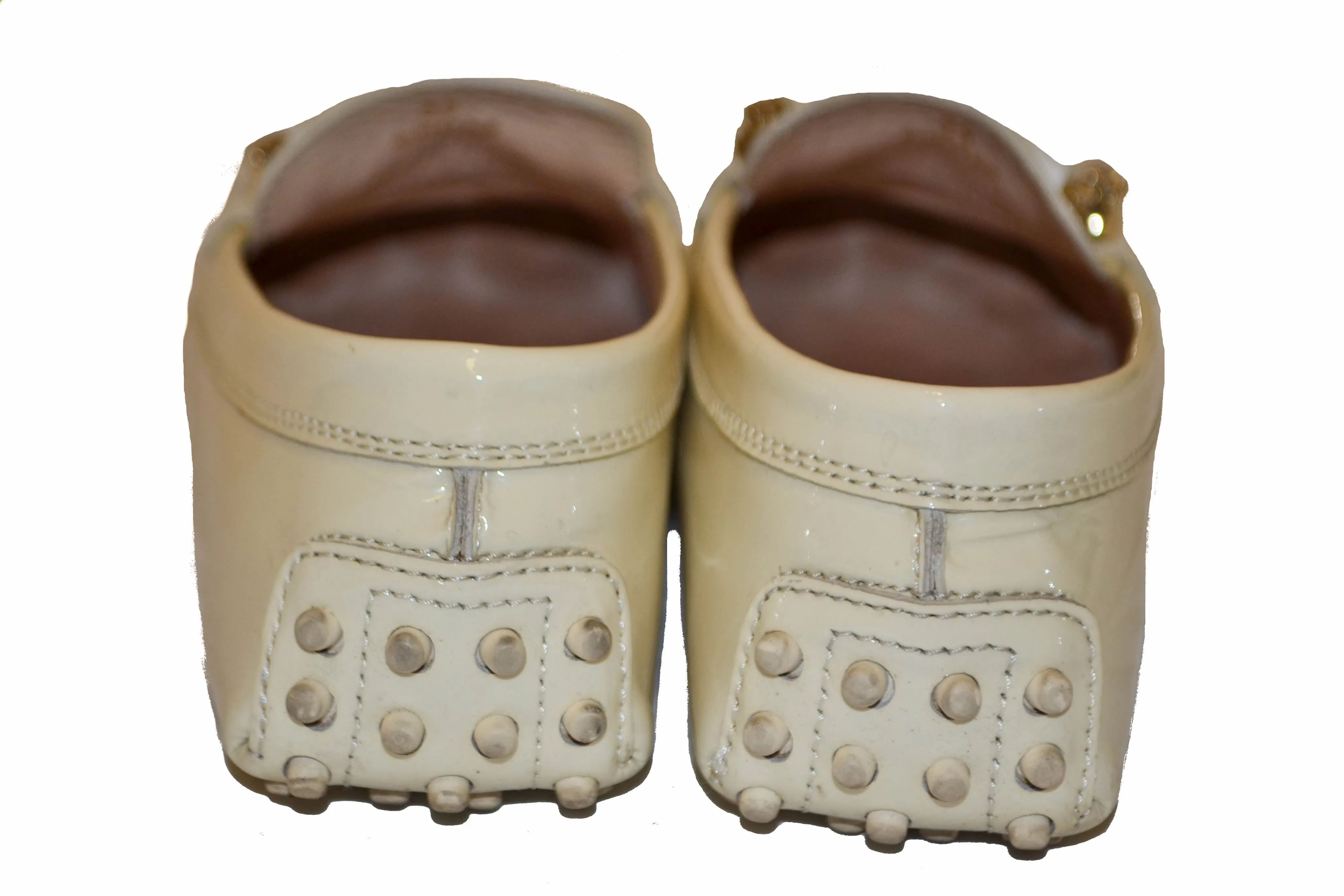 Tod's Beige Gommino Pin Patent Leather Driving Shoes Size 35
