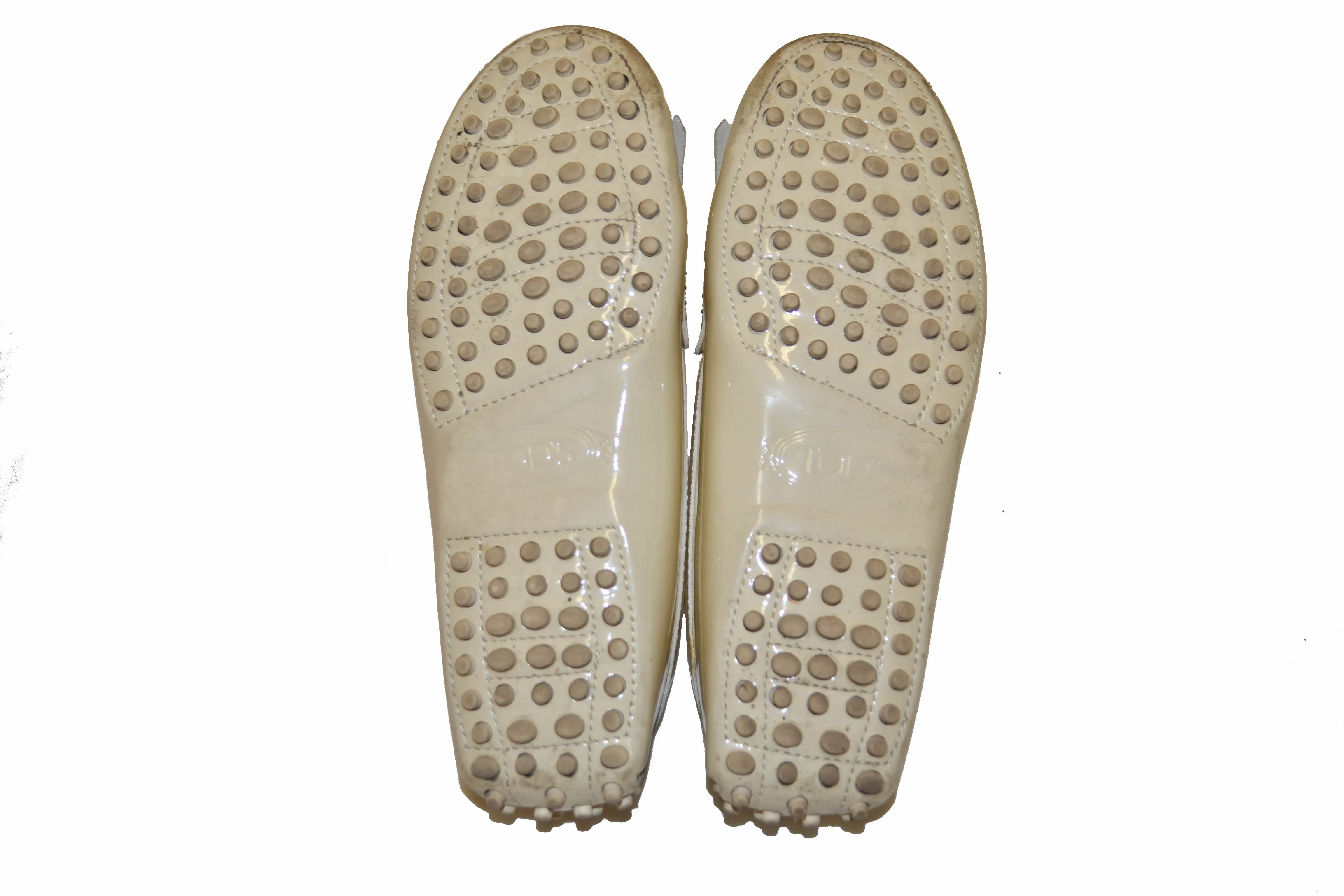 Tod's Beige Gommino Pin Patent Leather Driving Shoes Size 35