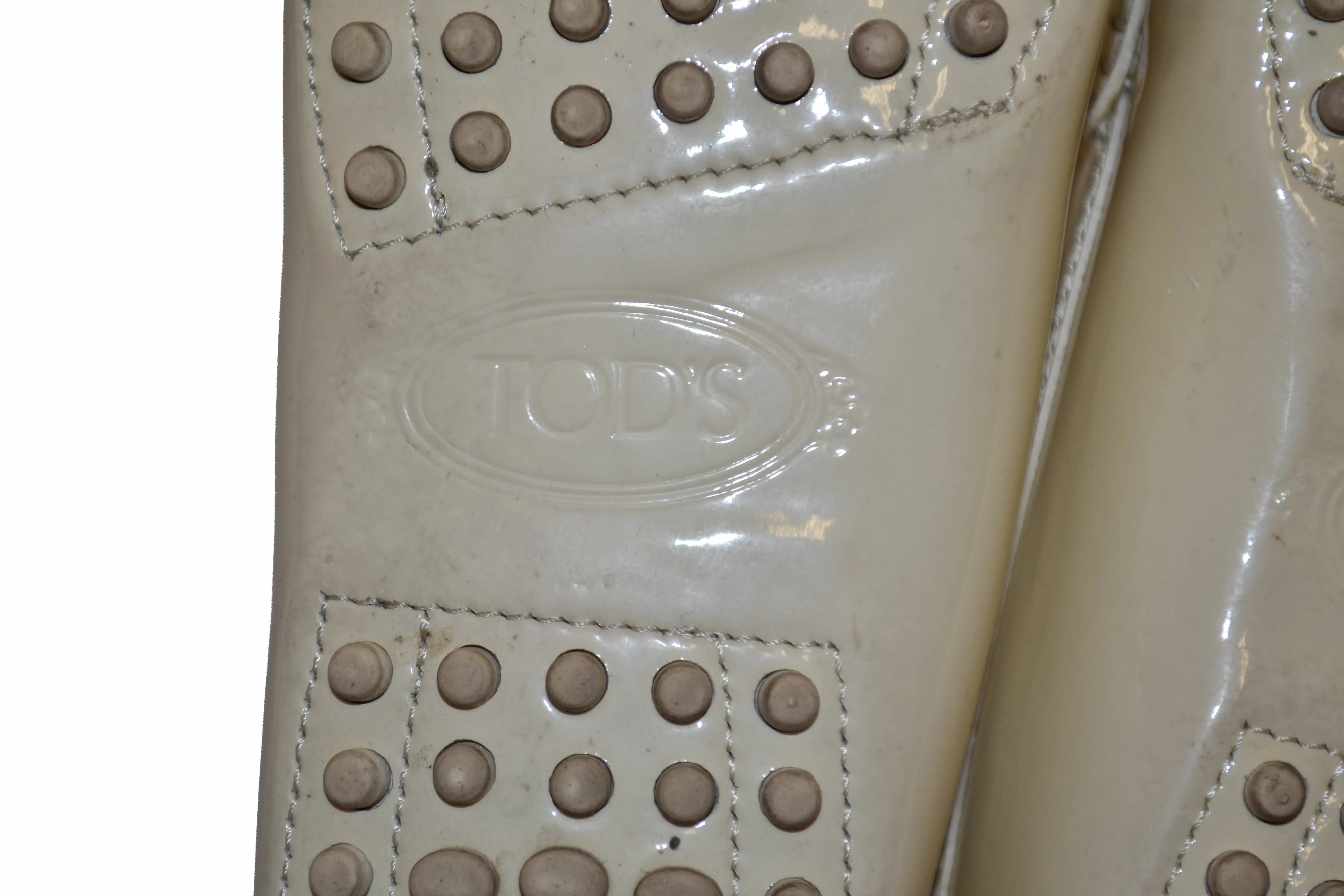 Tod's Beige Gommino Pin Patent Leather Driving Shoes Size 35