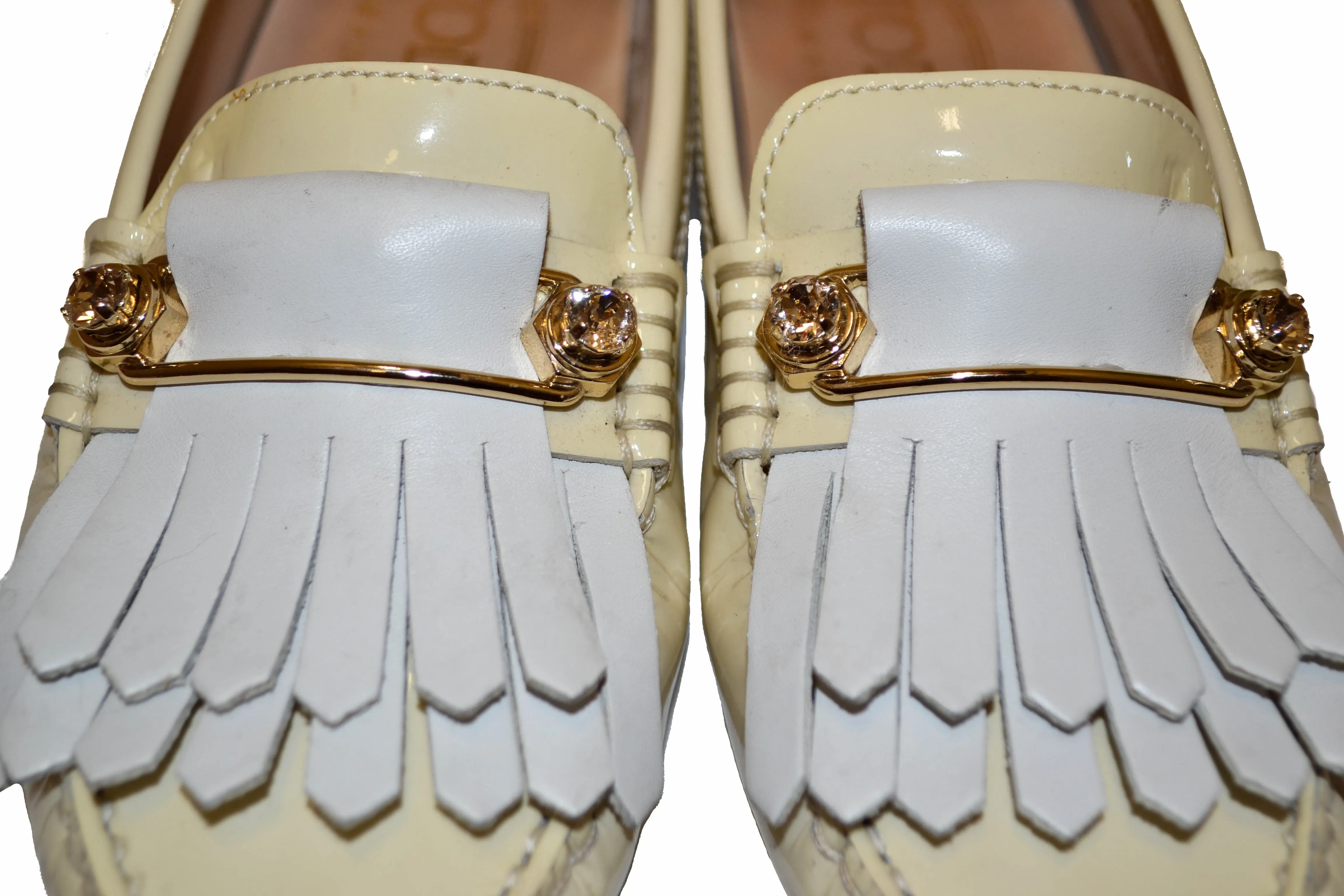 Tod's Beige Gommino Pin Patent Leather Driving Shoes Size 35
