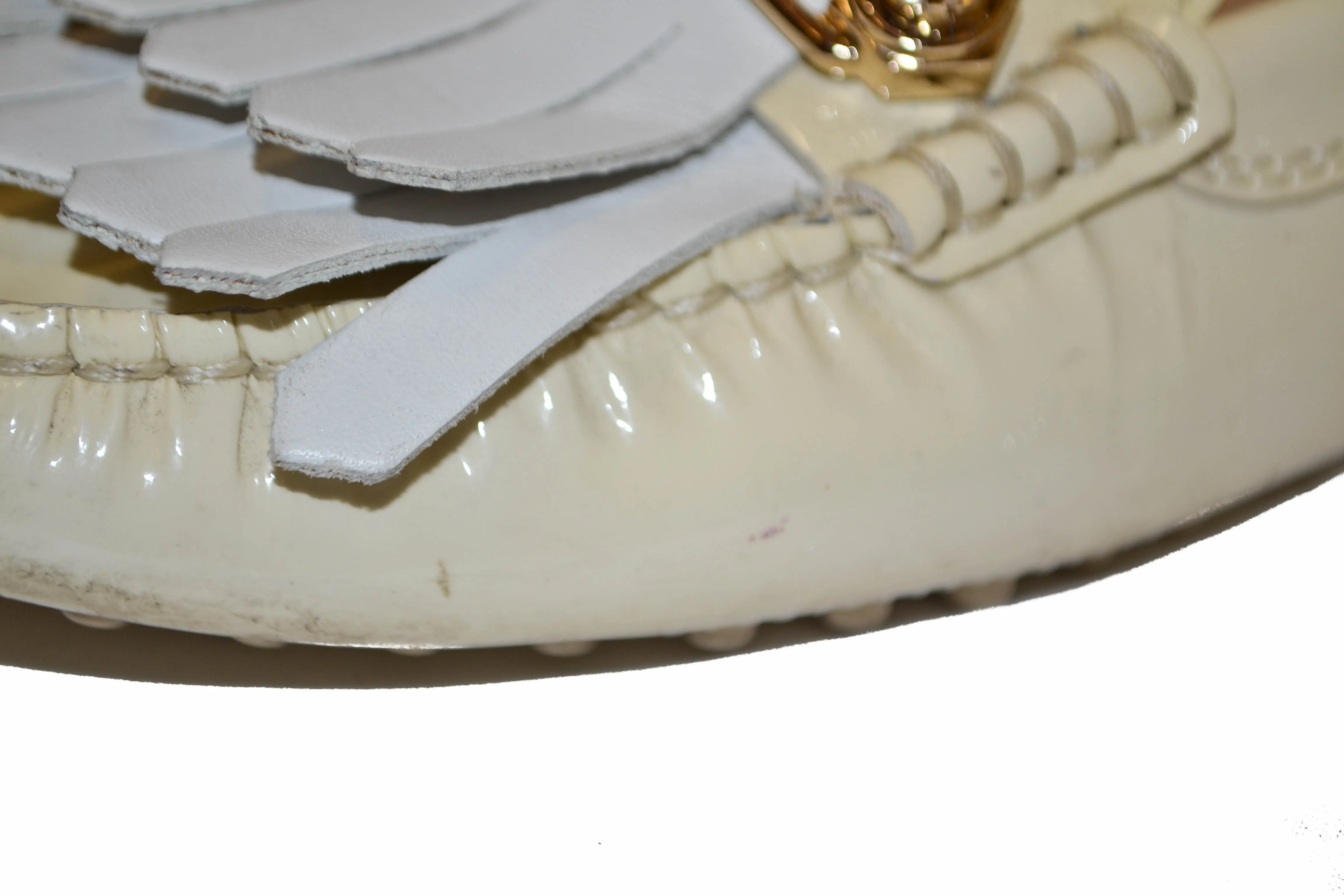 Tod's Beige Gommino Pin Patent Leather Driving Shoes Size 35