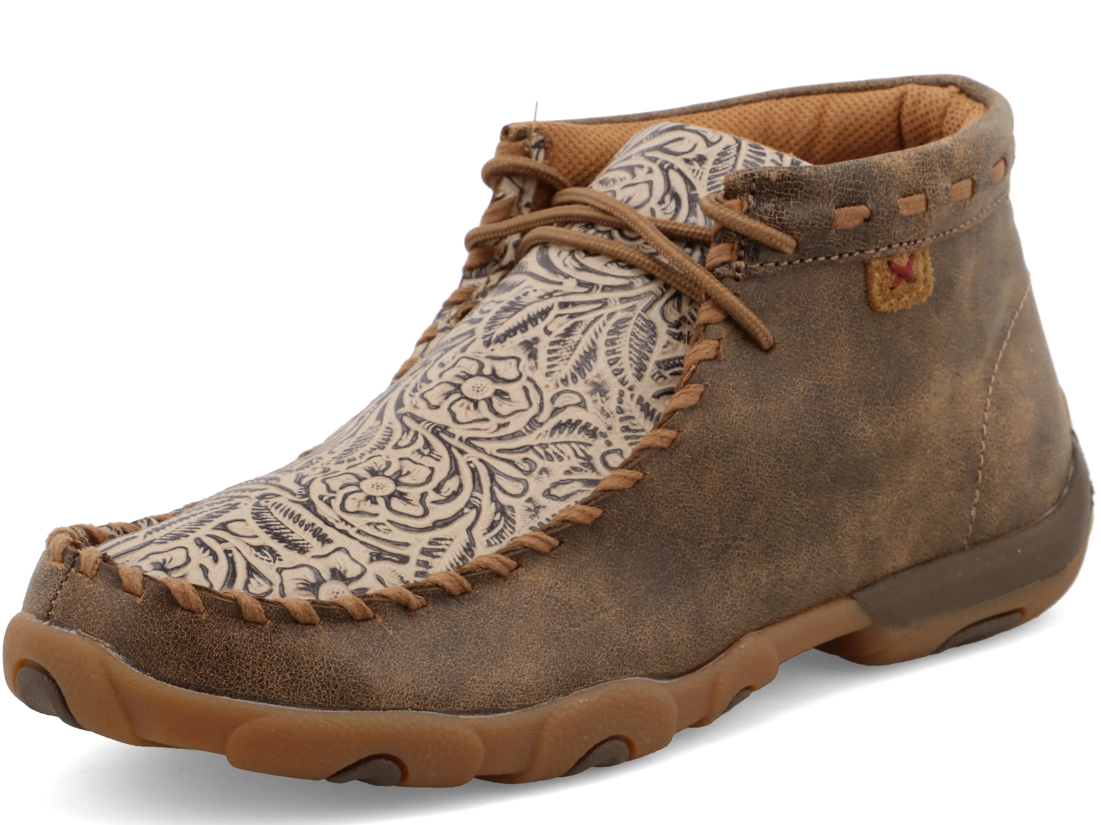 TWISTED X WOMEN'S (WDM0080) CHUKKA DRIVING MOC- Bomber Leather & Nude w/ Tooling