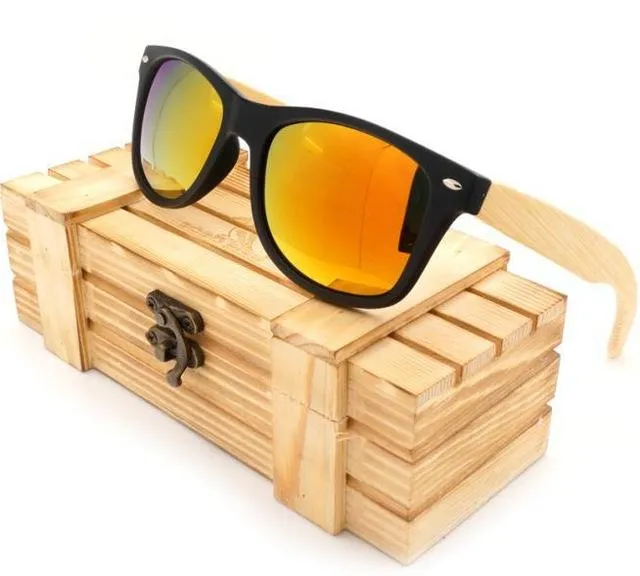 Unisex Bamboo Legs Polarized Lens Sun Glasses with Wood Gift Boxes