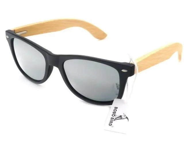 Unisex Bamboo Legs Polarized Lens Sun Glasses with Wood Gift Boxes