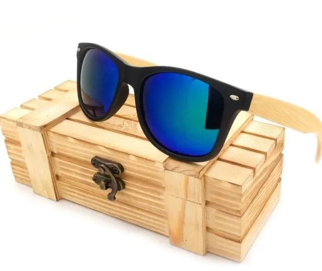 Unisex Bamboo Legs Polarized Lens Sun Glasses with Wood Gift Boxes