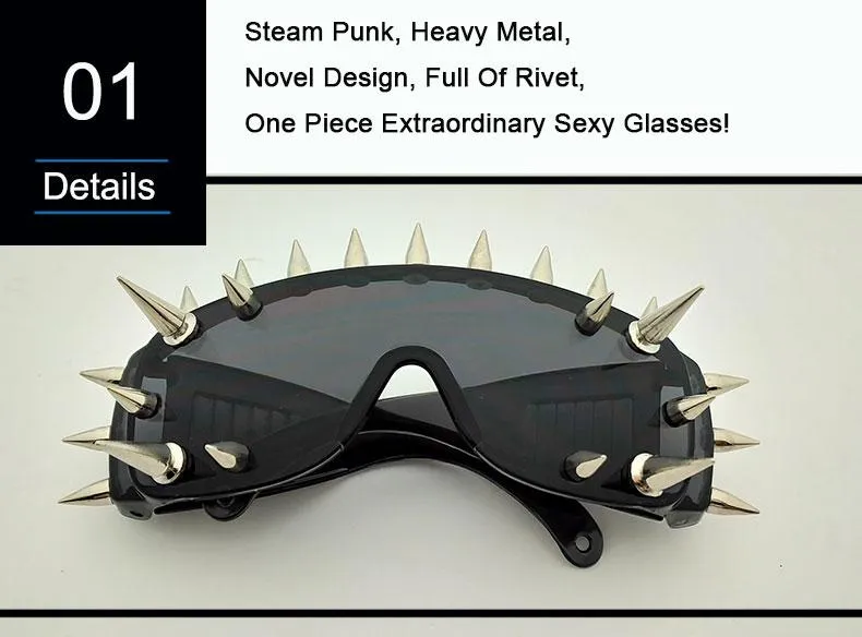 Unisex Deal With It One Piece Rivet Steampunk Gradient Sunglasses