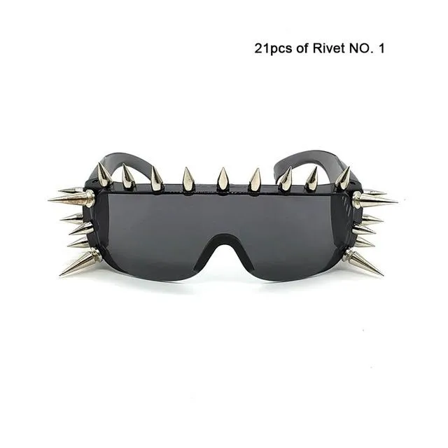 Unisex Deal With It One Piece Rivet Steampunk Gradient Sunglasses