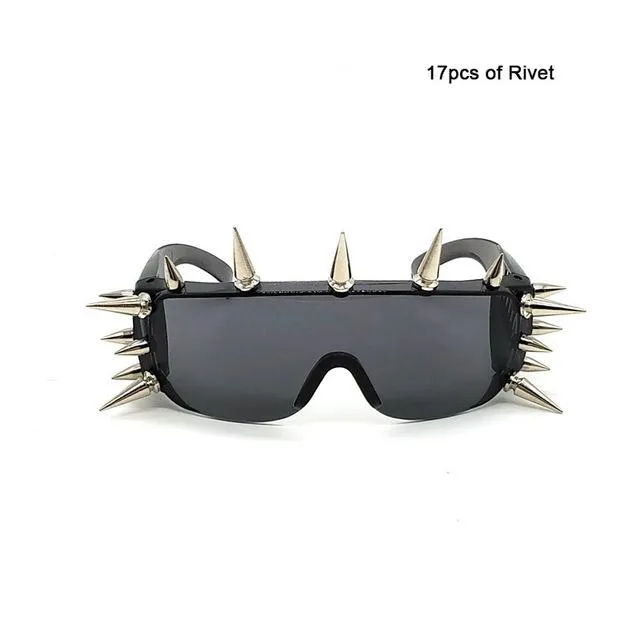 Unisex Deal With It One Piece Rivet Steampunk Gradient Sunglasses