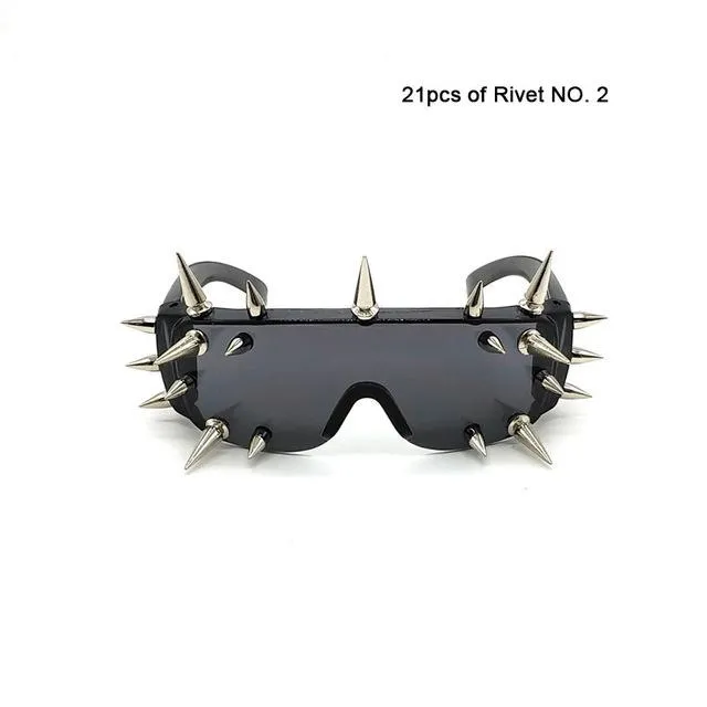 Unisex Deal With It One Piece Rivet Steampunk Gradient Sunglasses