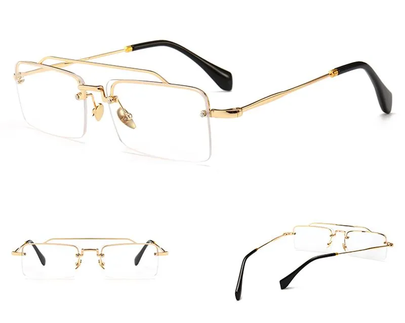 Unisex Gold Brown Red Retro Semi-Rimless Rectangle Metal Frame Sunglasses