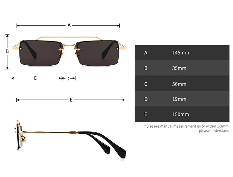 Unisex Gold Brown Red Retro Semi-Rimless Rectangle Metal Frame Sunglasses