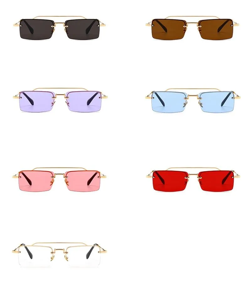 Unisex Gold Brown Red Retro Semi-Rimless Rectangle Metal Frame Sunglasses