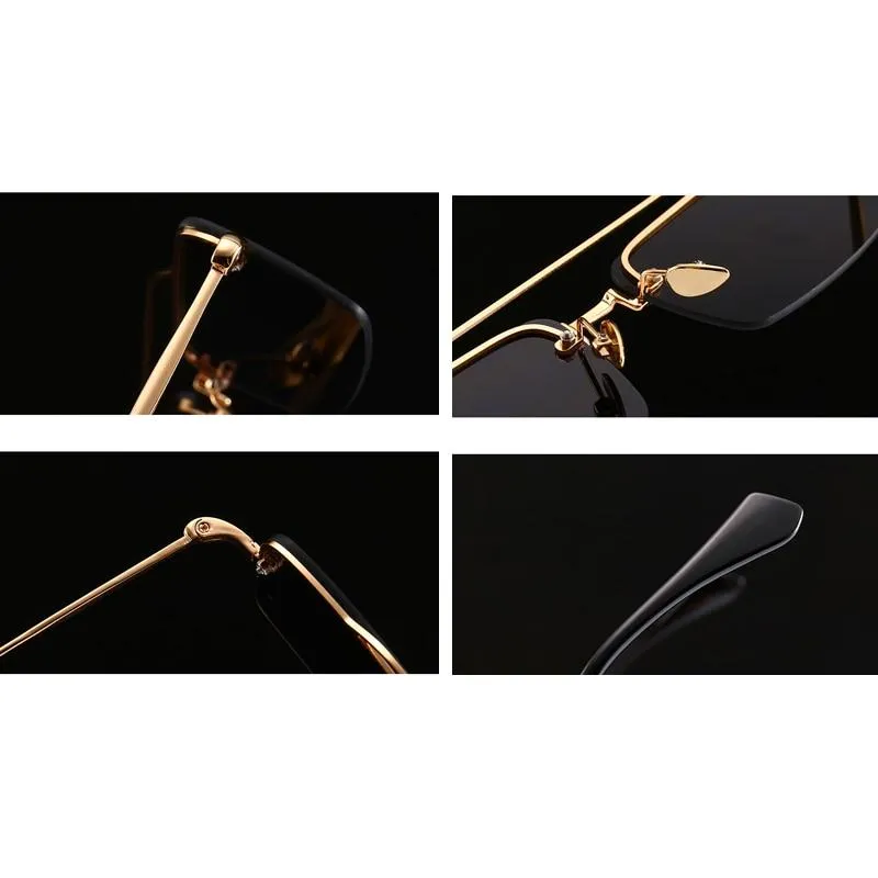 Unisex Gold Brown Red Retro Semi-Rimless Rectangle Metal Frame Sunglasses